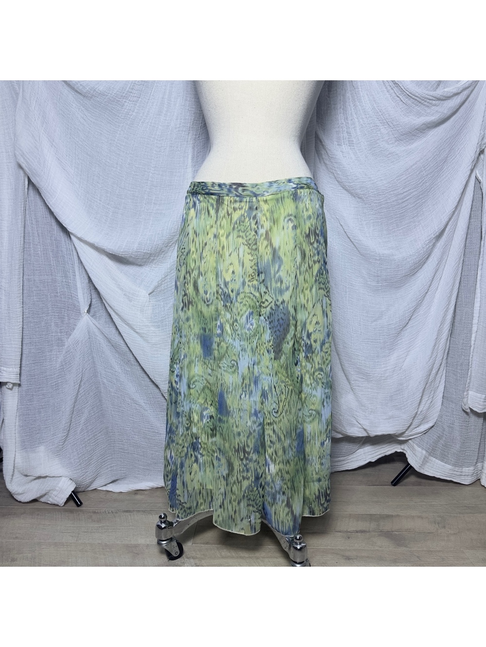 Notations Green and Blue Patterned Midi Skirt